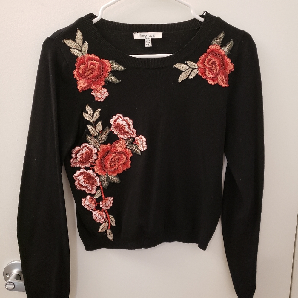 Lucy Paris - Black Sweater with Floral Embroidery